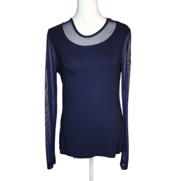 Anatomie Tops - Anatomie Kim Mesh Sleeve Top in Pima Modal Blend Navy Size Small